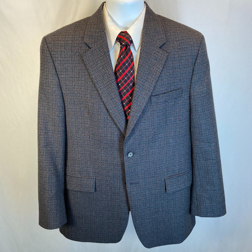 LAUREN Ralph Lauren Men 100% Wool Check Sport Coat Jacket Blue Brown 42R Classic